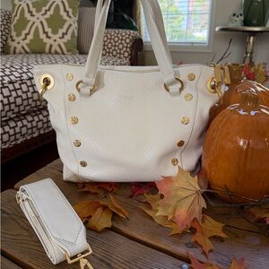 Hammitt Daniel Medium White Shoulder Bag with Gold Accents